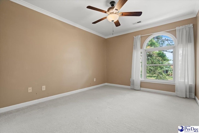 3427 Sussex Ct, Florence, SC 29501 - unfurnished room with a ceiling fan, light colored carpet, and ornamental molding
