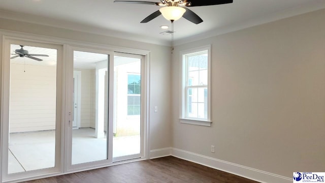 855 Bellemeade Cir, Florence, SC 29501 - doorway to outside with a ceiling fan, plenty of natural light, and dark wood-type flooring