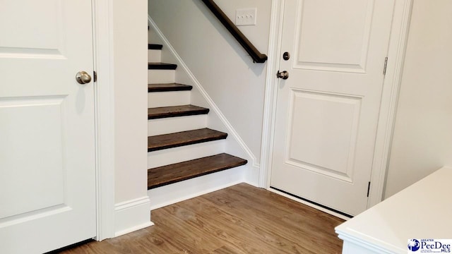 855 Bellemeade Cir, Florence, SC 29501 - staircase featuring wood finished floors