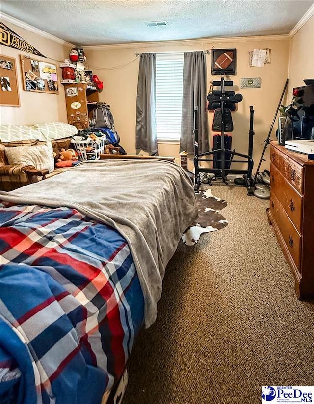 2526 Lester Rd, Dillon, SC 29536 - carpeted bedroom with ornamental molding and a textured ceiling