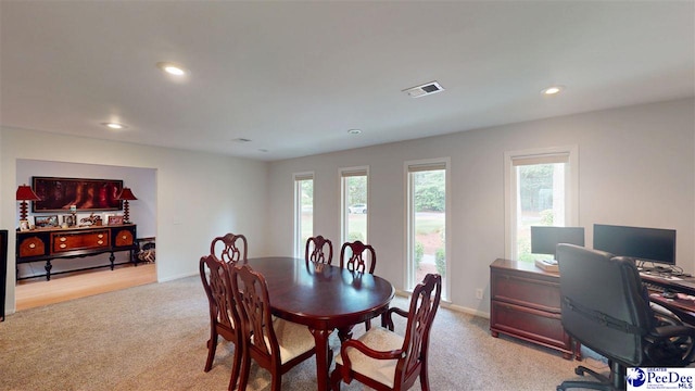 1103 Pine Lake Dr, Hartsville, SC 29550 - dining space featuring light colored carpet, plenty of natural light, recessed lighting, baseboards, and a desk
