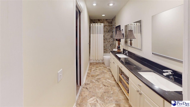 1103 Pine Lake Dr, Hartsville, SC 29550 - full bath with toilet, curtained shower, double vanity, and recessed lighting