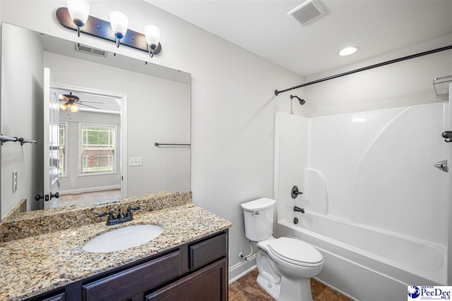 2141 Harbour Ln, Florence, SC 29505 - bathroom with vanity, tub / shower combination, and ceiling fan
