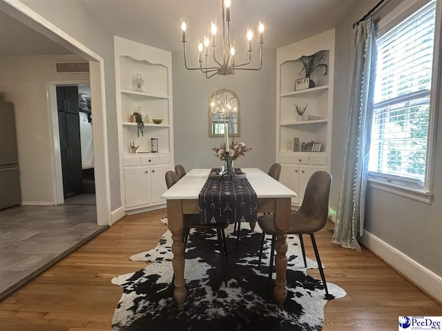 412 W Greene St, Cheraw, SC 29520 - dining area featuring a chandelier, built in features, and light wood finished floors