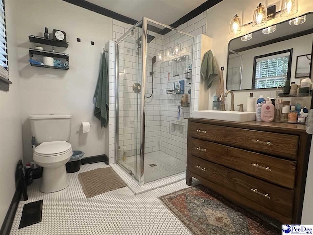 412 W Greene St, Cheraw, SC 29520 - bathroom with vanity, a stall shower, and tile patterned floors