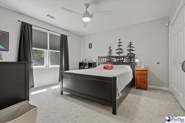 bedroom with visible vents, baseboards, and carpet floors