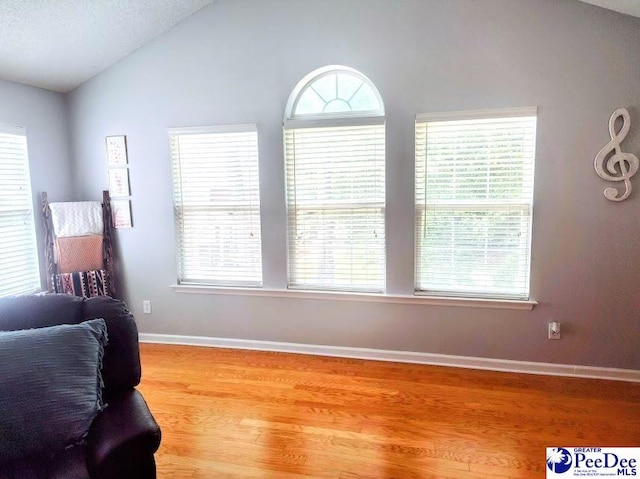 2109UNITG Sanderling, Florence, SC 29501 - sitting room with vaulted ceiling, wood finished floors, baseboards, and plenty of natural light