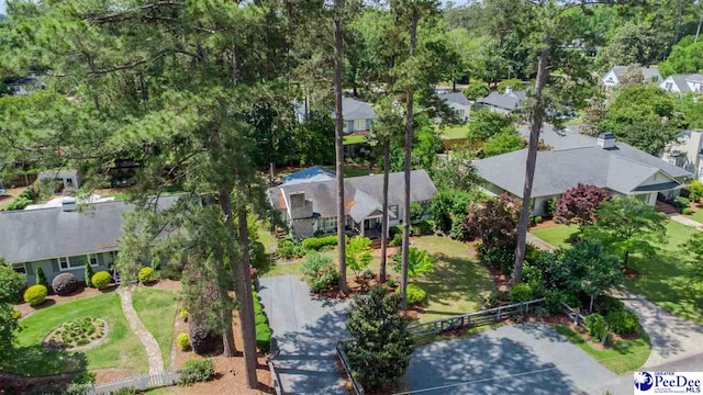 aerial perspective of suburban area with a tree filled landscape