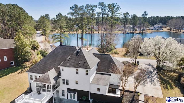 aerial view featuring a water view