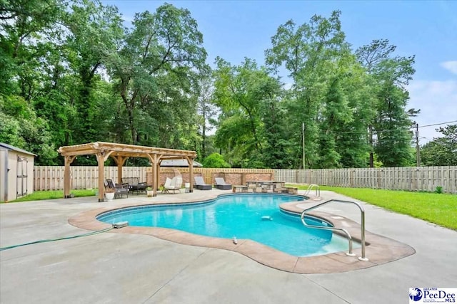 106 Min Lou Cir, Darlington, SC 29532 - view of swimming pool featuring a pergola, a patio, a fenced backyard, and view of scattered trees