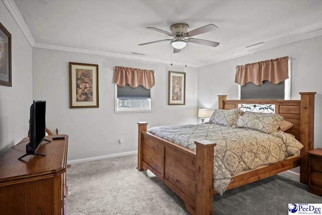 106 Min Lou Cir, Darlington, SC 29532 - bedroom with light carpet, ornamental molding, baseboards, and ceiling fan