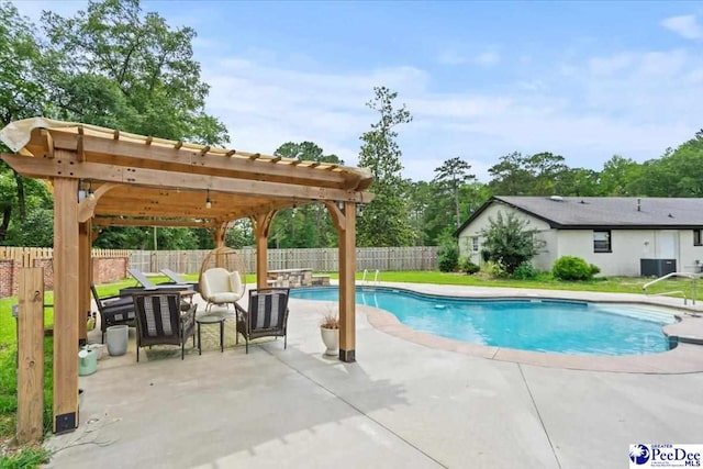 106 Min Lou Cir, Darlington, SC 29532 - view of swimming pool featuring a patio area, central AC, a fenced backyard, and a pergola