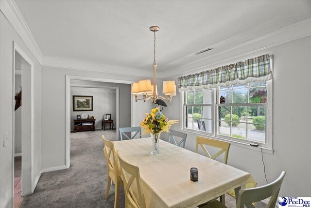 106 Min Lou Cir, Darlington, SC 29532 - dining space featuring ornamental molding, a chandelier, carpet flooring, and baseboards