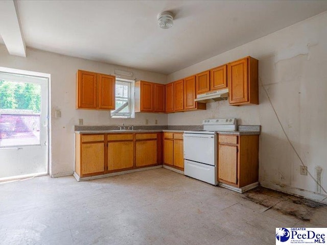 kitchen with sink and white electric range