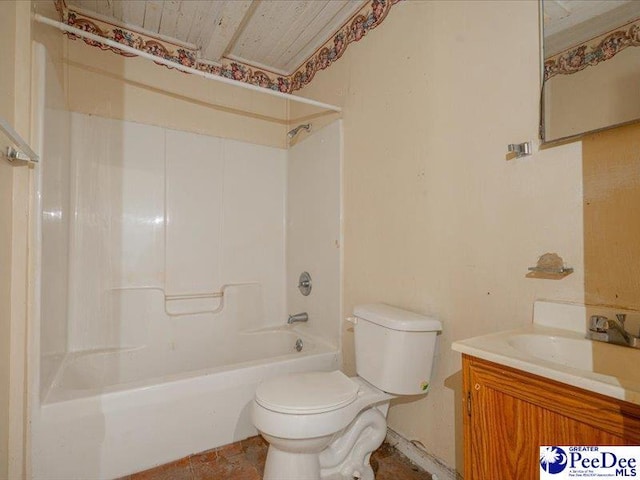 full bathroom with vanity, shower / tub combination, and toilet