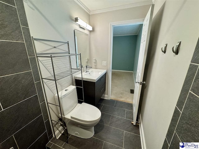 188 Chatham Trace Cir, Cheraw, SC 29520 - half bath with ornamental molding, vanity, and tile patterned floors