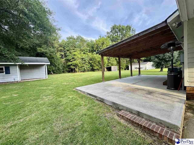 188 Chatham Trace Cir, Cheraw, SC 29520 - view of green lawn with a patio area and an outdoor structure