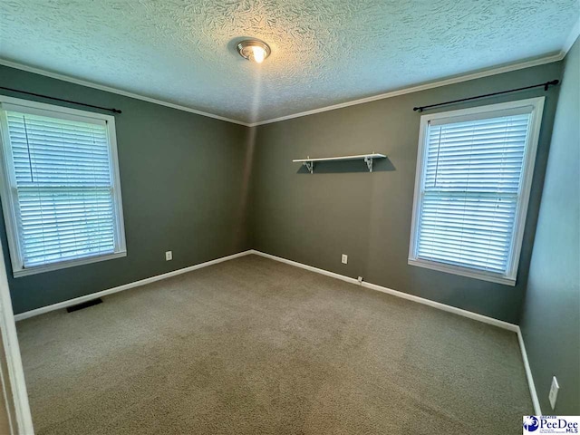 188 Chatham Trace Cir, Cheraw, SC 29520 - unfurnished room featuring a textured ceiling, crown molding, and carpet floors
