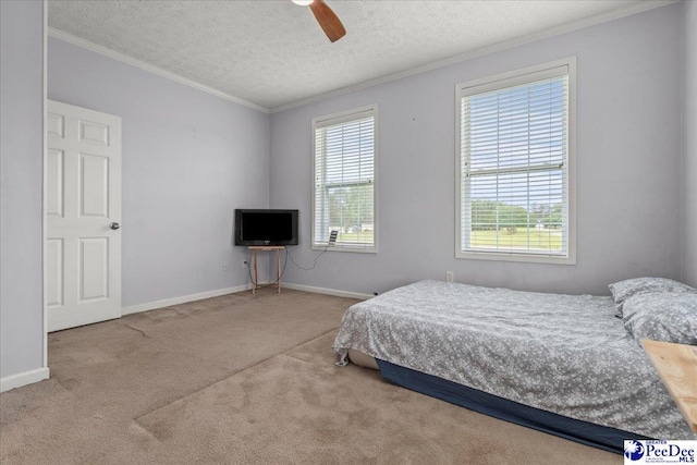 2770 Gray Dr, Darlington, SC 29532 - carpeted bedroom featuring crown molding, a textured ceiling, and ceiling fan
