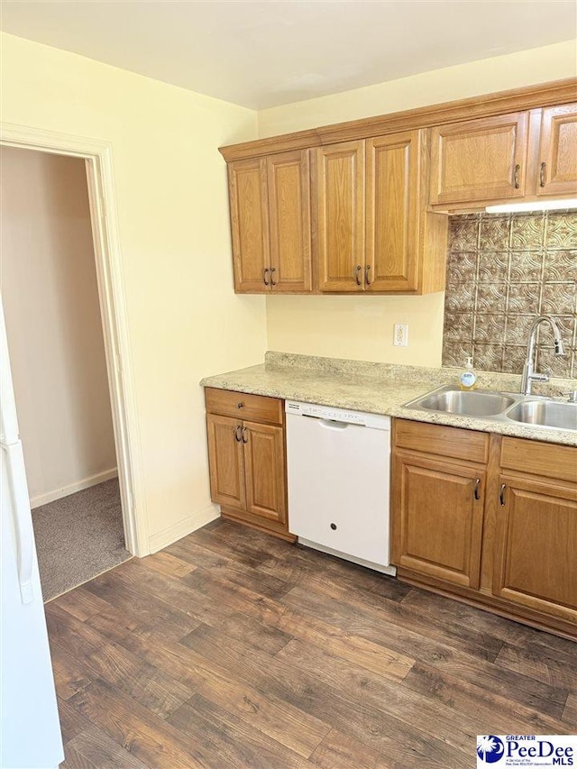 1801 E Howe Springs Rd, Florence, SC 29505 - kitchen featuring dishwasher, dark wood-type flooring, light countertops, and brown cabinetry
