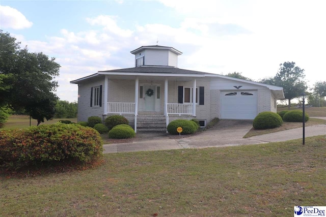 25560 Hwy 151, Mcbee, SC 29101 - view of front facade featuring a front lawn, an attached garage, brick siding, a porch, and driveway