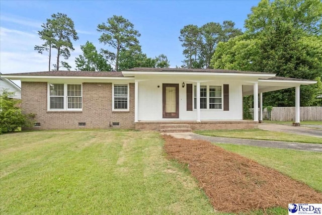1216 Arrowood Dr, Florence, SC 29501 - view of front of property featuring crawl space, concrete driveway, brick siding, a carport, and a porch