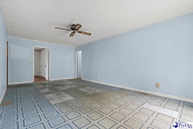 1216 Arrowood Dr, Florence, SC 29501 - empty room featuring ceiling fan, baseboards, and crown molding