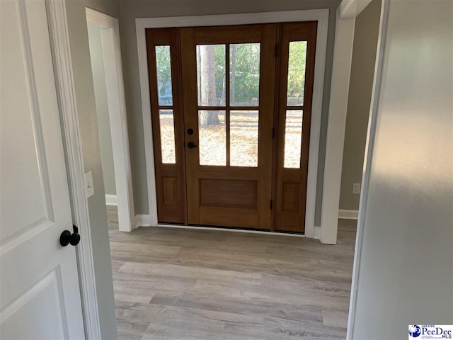 doorway to outside featuring light wood-type flooring