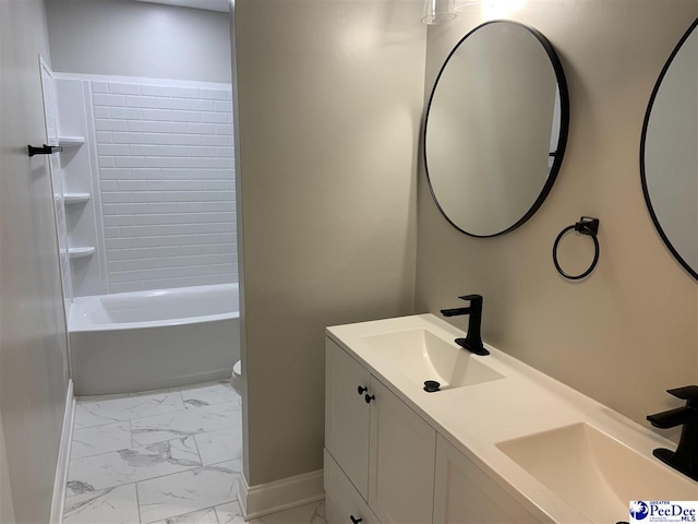 full bathroom featuring vanity, toilet, and shower / bath combination