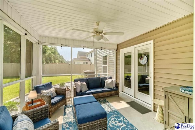1757 Lake Wateree Dr, Florence, SC 29501 - sunroom / solarium featuring an outdoor living space and a ceiling fan