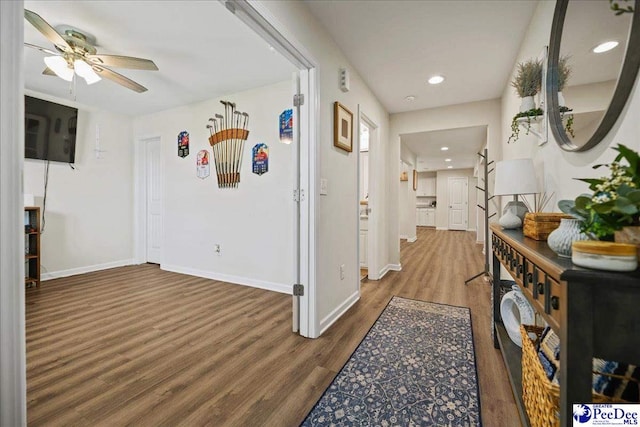 1757 Lake Wateree Dr, Florence, SC 29501 - hall featuring wood finished floors and recessed lighting