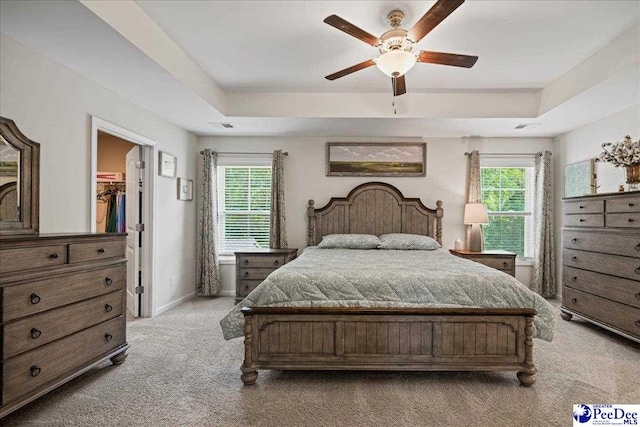 1757 Lake Wateree Dr, Florence, SC 29501 - bedroom with light carpet, a tray ceiling, and multiple windows