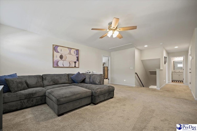 1757 Lake Wateree Dr, Florence, SC 29501 - living area with attic access, carpet floors, and ceiling fan