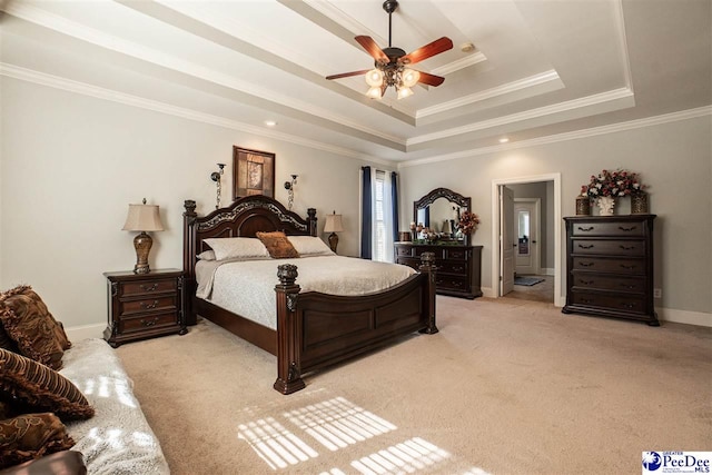 3438 Hammock Ct, Florence, SC 29501 - bedroom featuring light carpet, baseboards, ornamental molding, and a raised ceiling