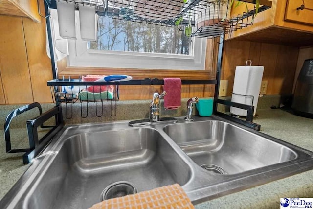 interior details featuring brown cabinets, a jacuzzi, and a sink