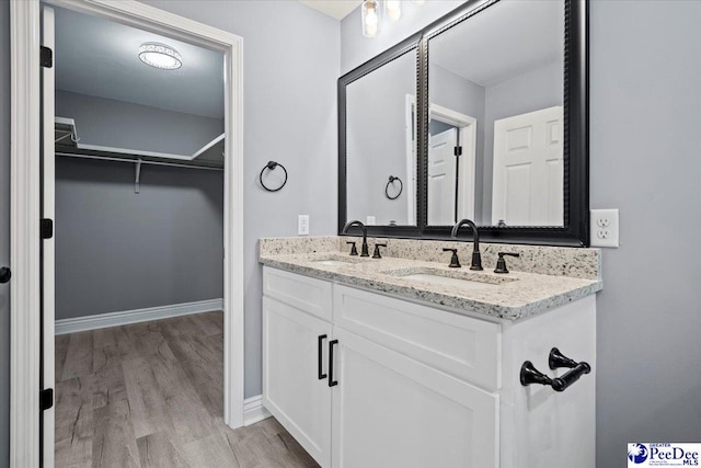 bathroom featuring vanity and hardwood / wood-style floors