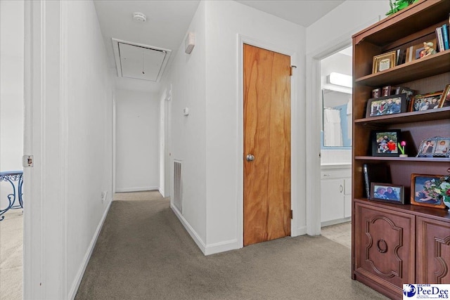1812 Woods Dr, Florence, SC 29505 - hallway featuring attic access and light carpet