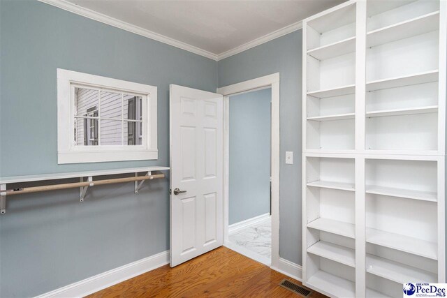 walk in closet with wood-type flooring