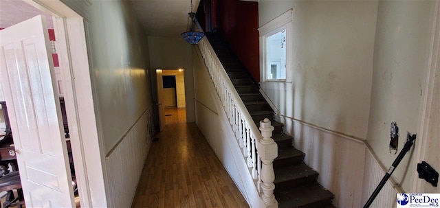 stairs featuring wood-type flooring