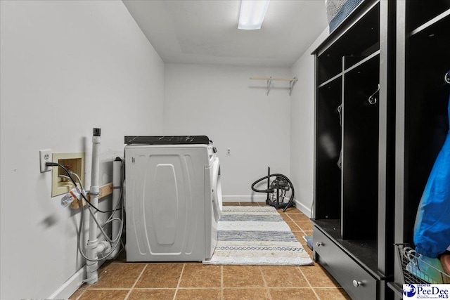 2217 W Mccown Dr, Florence, SC 29501 - clothes washing area featuring washer / clothes dryer, tile patterned floors, and baseboards