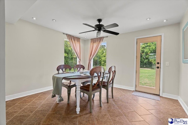 2217 W Mccown Dr, Florence, SC 29501 - dining area featuring plenty of natural light, baseboards, ceiling fan, and recessed lighting