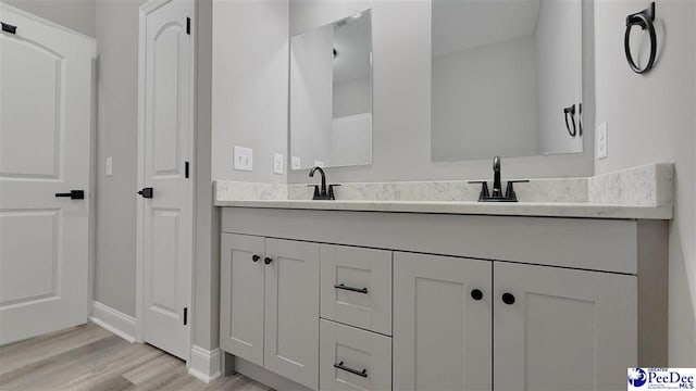 bathroom with vanity and hardwood / wood-style floors