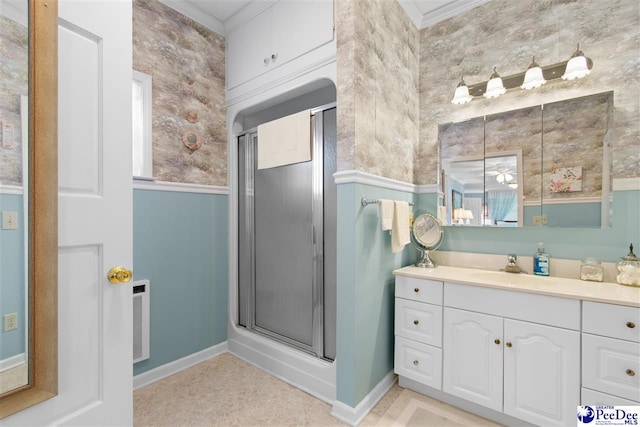 bathroom with walk in shower and vanity