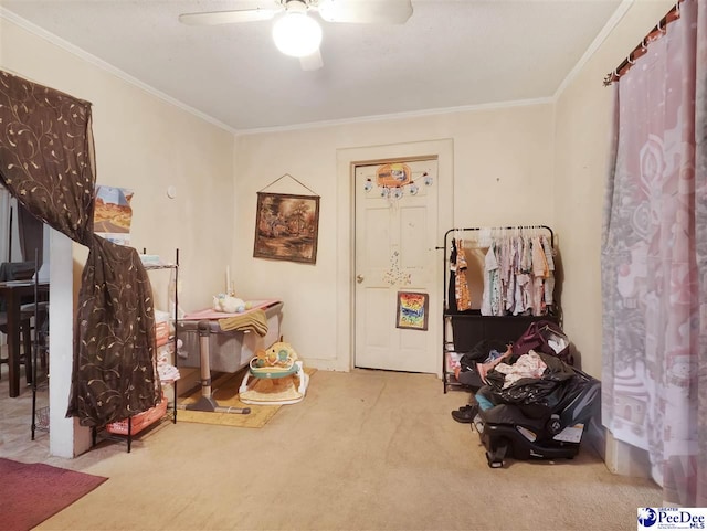 515 W Darlington St, Florence, SC 29501 - interior space featuring crown molding, carpet floors, and ceiling fan