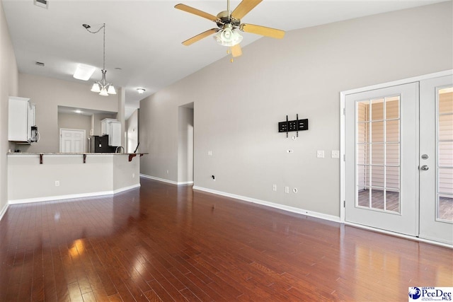 121 Parmelee Dr, Murrells Inlet, SC 29576 - unfurnished living room with ceiling fan, dark wood finished floors, and lofted ceiling