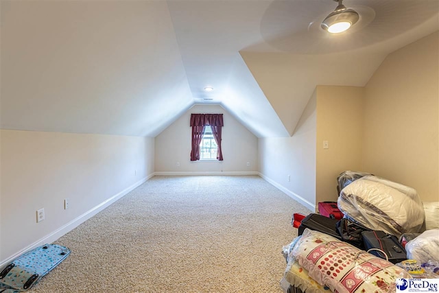 bonus room with lofted ceiling and carpet floors