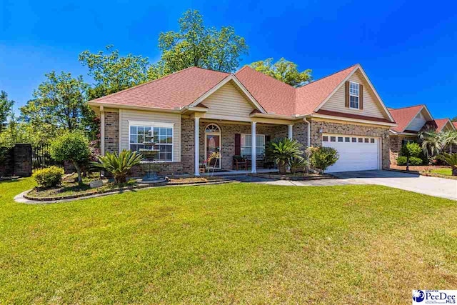 view of front of property featuring a garage and a front lawn