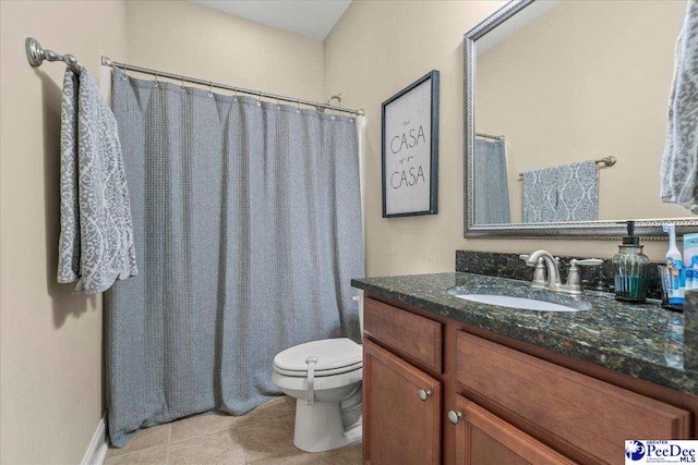 3471 Sweetgrass Dr, Florence, SC 29501 - full bath with toilet, vanity, tile patterned floors, and curtained shower
