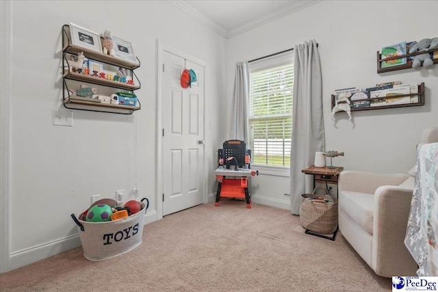 3471 Sweetgrass Dr, Florence, SC 29501 - rec room featuring carpet flooring, ornamental molding, and baseboards