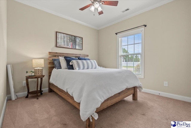3471 Sweetgrass Dr, Florence, SC 29501 - bedroom featuring light carpet, baseboards, ornamental molding, and ceiling fan